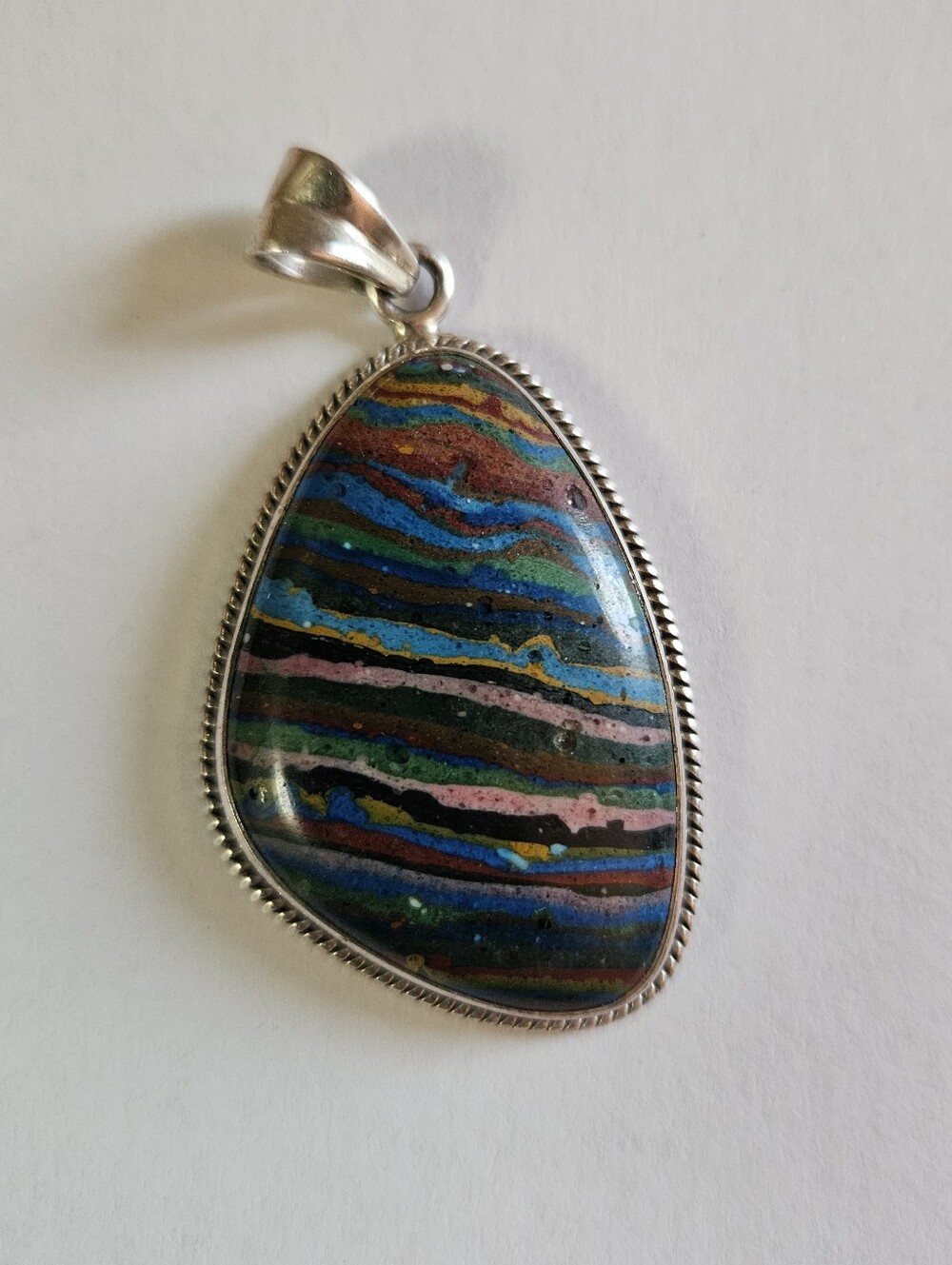Rainbow Calsilica Sterling Silver Pendant